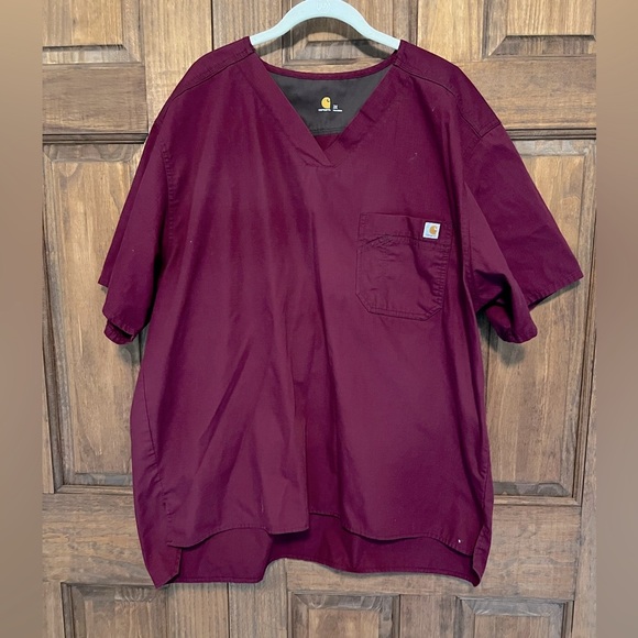 Carhartt Rugged Flex Ripstop Chest Pocket Scrub Top Color Wine Size 2X - Picture 2 of 11